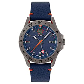 Versace-Versace Sport Tech GMT Leather Watch-Grey