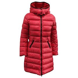 Moncler Long Puffer Jacket in Pink Nylon Pink