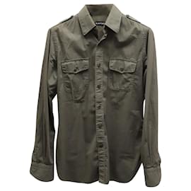 Tom Ford-Tom Ford Overshirt com bolso e aba em algodão verde-oliva-Verde,Verde oliva