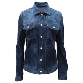 Tom Ford Slim Fit Blouson Jacket in Blue Suede Blue