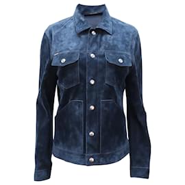 Tom Ford-Tom Ford Slim Fit Blouson Jacket in Blue Suede-Blue