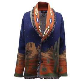 Cardigan châle à franges et imprimé désert Alanui en jacquard de cachemire imprimé bleu Bleu