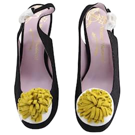 Vivienne Westwood-Zapatos de tacón destalonados con punta abierta Valentine de Vivian Westwood en ante negro-Negro