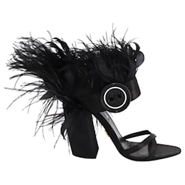 Prada-Sandales Prada Feather Block Heel en satin noir-Noir