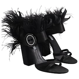 Prada-Sandales Prada Feather Block Heel en satin noir-Noir