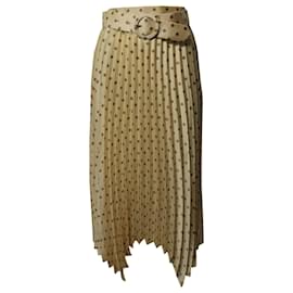 Sandro-Sandro Pleated Maxi Skirt with Belt in Gold Silk-Golden
