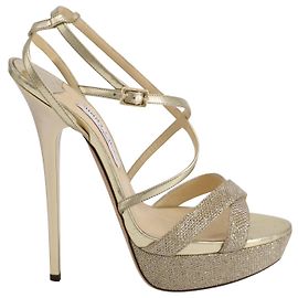 Jimmy Choo Liddie 145 High Heel Sandals in Gold Leather  Golden