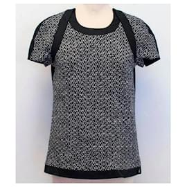 Chanel-Chanel Black and White Wool/Cashmere Blend Tweed Blouse Top Size FR 40-Black