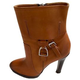 Botas de couro Ralph Lauren Collection caramelo Caramelo