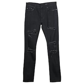Saint Laurent-Jeans rasgado Saint Laurent em jeans de algodão preto-Preto