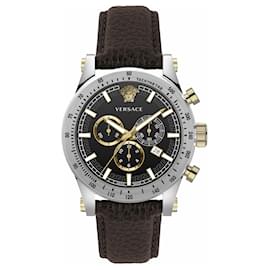 Versace-Relógio de couro esportivo Chrono-Prata,Metálico