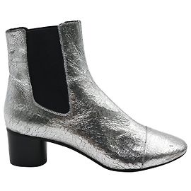 Isabel Marant Danelya Ankle Boots in Silver Leather Silvery Metallic