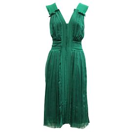Alberta Ferretti Vestido plisado de seda verde esmeralda Verde