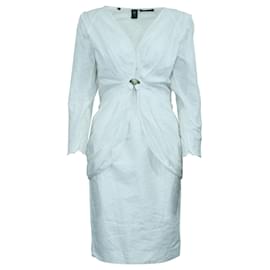 Emanuel Ungaro-White Embossed Vintage Blazer and Skirt Set-White
