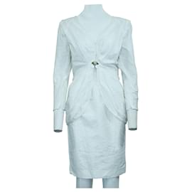 Emanuel Ungaro-White Embossed Vintage Blazer and Skirt Set-White