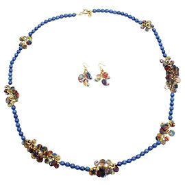 Etro Collana lunga in pietra blu con resina multicolore e orecchini coordinati Blu