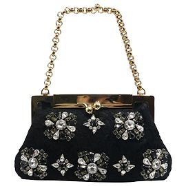 Bolsa Dolce & Gabbana Enfeitada em Couro Preto e Renda Preto