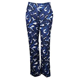 Msgm Blue & White Leaf Pattern Pants Blue