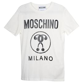 Moschino-Moschino Fragezeichen-Logo-T-Shirt aus weißer Baumwolle-Weiß