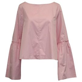 Tibi Blusa rosa con scollo a barchetta e balze Rosa