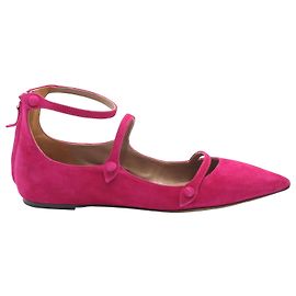 Tabitha Simmons Strappy Flat Pumps in Pink Suede Pink