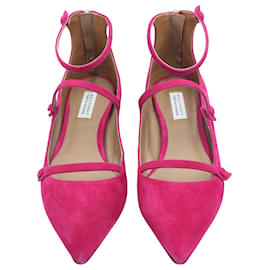 Tabitha Simmons-Tabitha Simmons Strappy Flat Pumps in Pink Suede-Pink