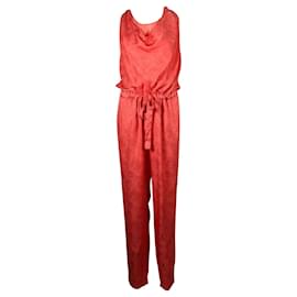 Thakoon-Coral Wide-Leg Silk Jumpsuit-Orange,Coral