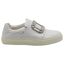 Roger Vivier-Roger Vivier Crystal Buckle Sneakers in White Leather-White