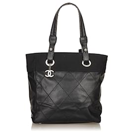 Chanel-Chanel Black Paris Biarritz Nylon Tote Bag-Black