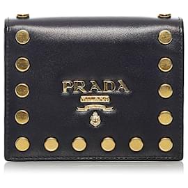 Prada-Prada Black Studded Leather Small Wallet-Black