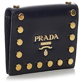 Prada-Prada Black Studded Leather Small Wallet-Black