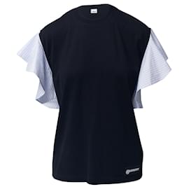 Burberry-Burberry T-shirt Oversize Rayé à Manches Volantes En Coton Noir-Noir