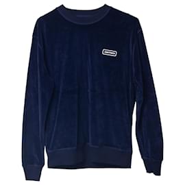 Autre Marque-Ami Paris Patch Long Sleeve Sweatshirt in Navy Blue Velvet -Blue,Navy blue