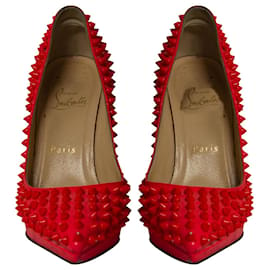 Christian Louboutin-Christian Louboutin Pigalle Platon 120 Escarpins à Pointes en Cuir Verni Rouge Fluo-Rouge