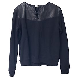 Saint Laurent Schnür-Sweatshirt aus schwarzer Baumwolle Schwarz