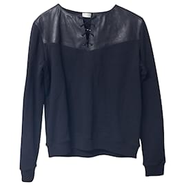 Saint Laurent-Saint Laurent Sweat-shirt à empiècement à lacets en coton noir-Noir