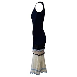 Altuzarra-Altuzarra Knitted Dress with Crochet Flared Hem in Navy Blue Cotton-Blue,Navy blue