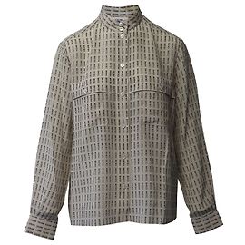 Céline Celine Logo Button Down Shirt in Cream Silk White Cream