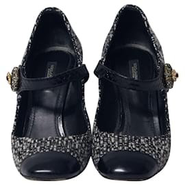 Dolce & Gabbana-Dolce & Gabbana Tweed Mary Jane Court Shoes in Black Cotton-Black