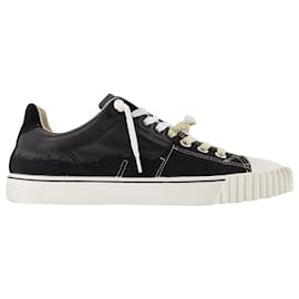 Maison Martin Margiela-Replica Low Top Sneakers in Black Leather-Black