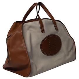Hermès-Hermes Feu2dou Toile Travel Bag in Beige Canvas-Beige