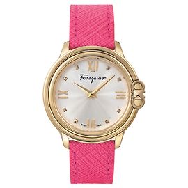 Salvatore Ferragamo Ferragamo Studmania Leather Watch Golden Metallic