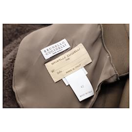 Brunello Cucinelli-Brunello Cucinelli Double Breasted Shearling Reversible Coat in Brown Sheep Skin-Brown