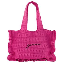 Ganni Bolso tote con volantes de ganchillo en algodón rosa Rosa