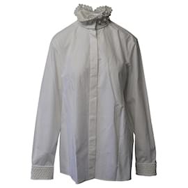 Valentino-Blusa de cuello alto con volantes en algodón blanco de Valentino-Blanco
