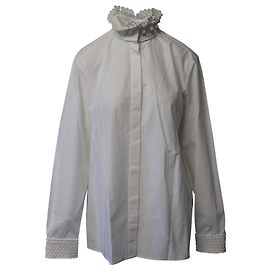 Valentino Rüschenbluse mit Stehkragen aus weißer Baumwolle Weiß