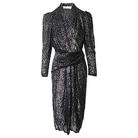 Iro-IRO Xonina Wrap-Effect Metallic Devoré Velvet Midi Dress In Black Viscose-Black