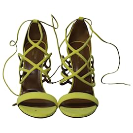 Aquazzura-Aquazzura Gigi 105 Strappy Sandals in Yellow Suede-Yellow