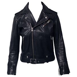 Jaqueta biker com franjas e cinto Iro em couro preto Preto