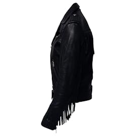 Iro-Iro Belted Fringe Biker Jacket in Black Leather -Black